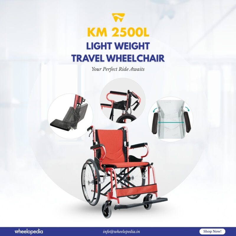 KM-2500L Aluminium Foldable Self Propelled Travel Wheelchair