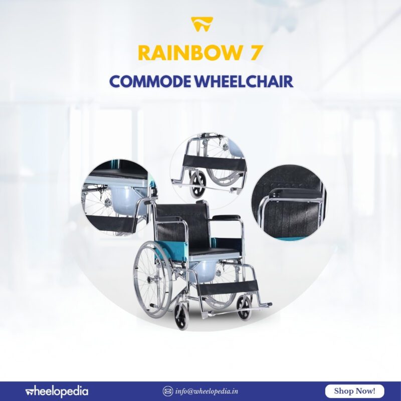 Rainbow 7 Steel Chrome Round Bucket Foldable Commode Wheelchair