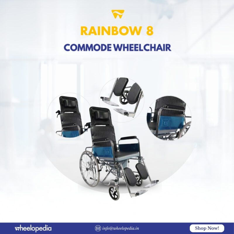 Rainbow 8 Steel Chrome Recline Detachable Commode Wheelchair