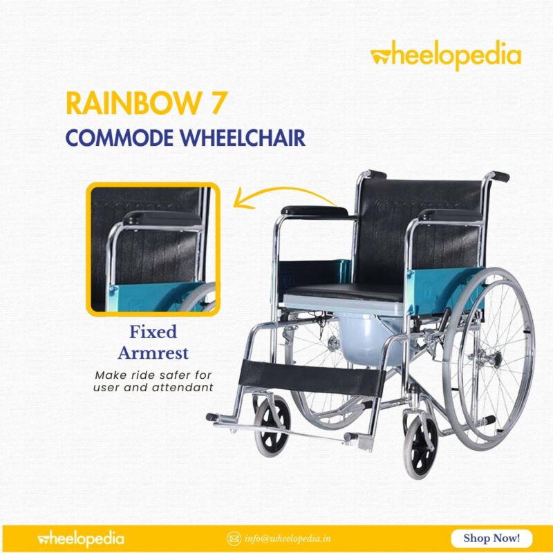 Rainbow 7 Steel Chrome Round Bucket Foldable Commode Wheelchair