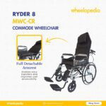 Ryder 8 Steel Hydraulic Recline Foldable Commode Wheelchair
