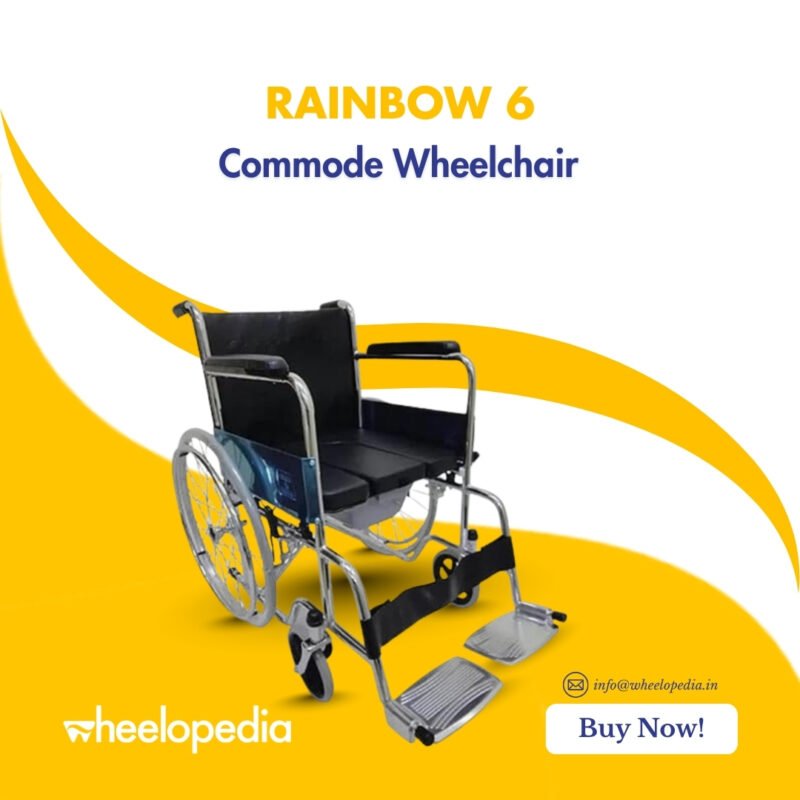 Rainbow 6 Steel Chrome Square Bucket Foldable Commode Wheelchair