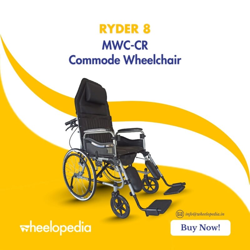 Ryder 8 Steel Hydraulic Recline Foldable Commode Wheelchair