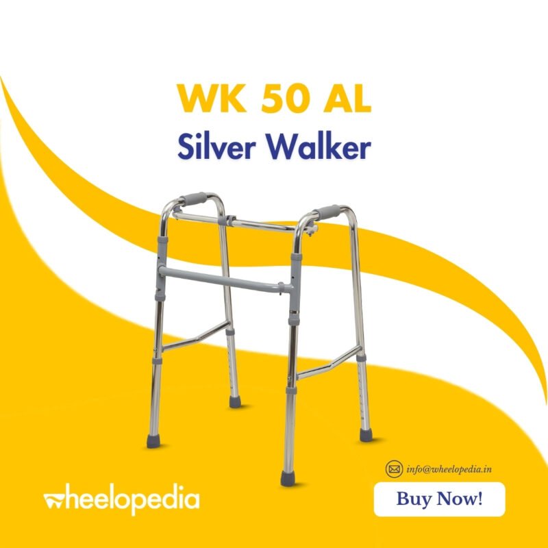 WK 50 AL-Silver Aluminium Height‑Adjustable Walker for Elder Use