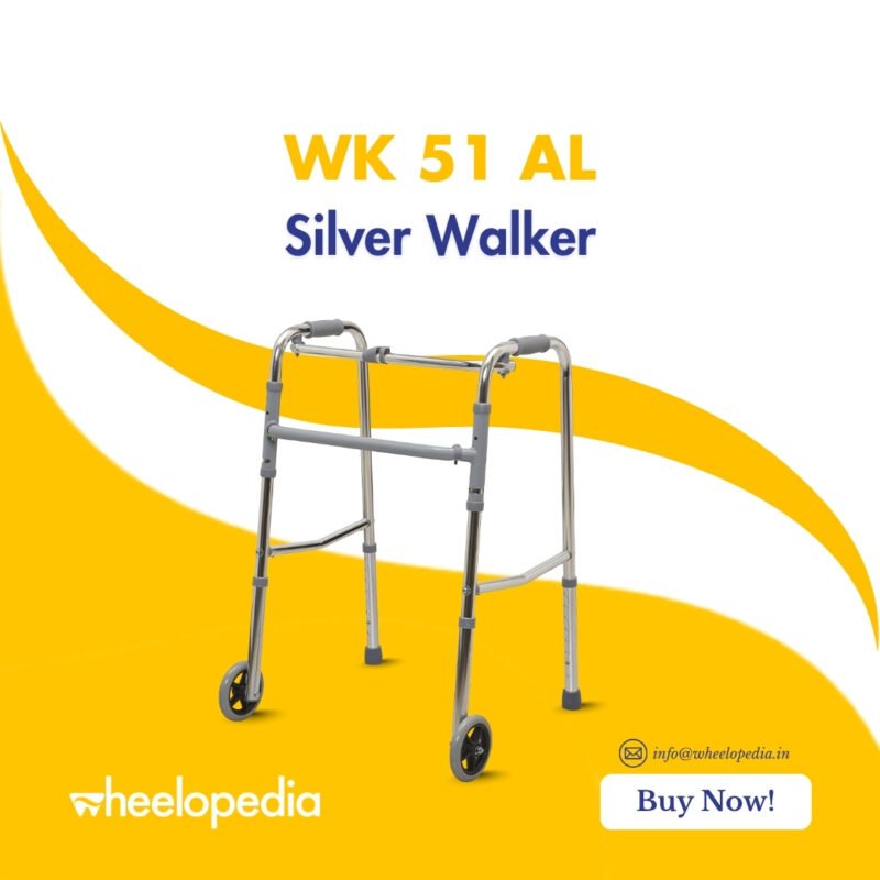 WK 51 AL-Silver Aluminium Height Adjustable Walker with Wheel