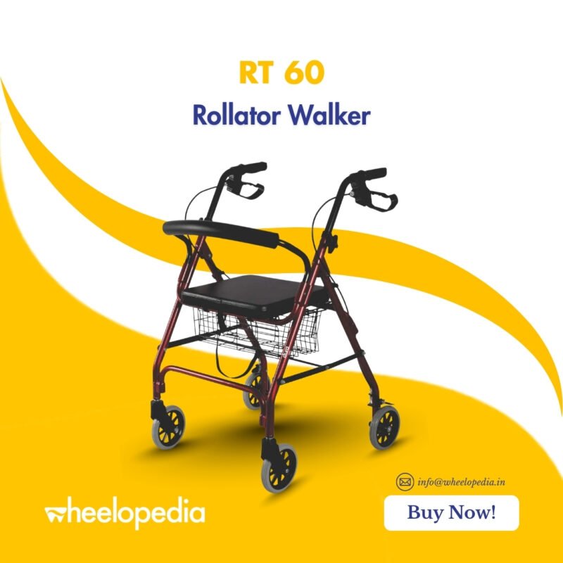 RT 60 Aluminium Height Adjusted Storage Space Four Wheel Rollator