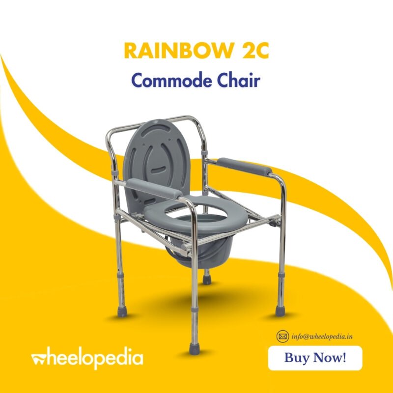 Rainbow 2C Steel Chrome Height Adjustable Foldable Commode Chair