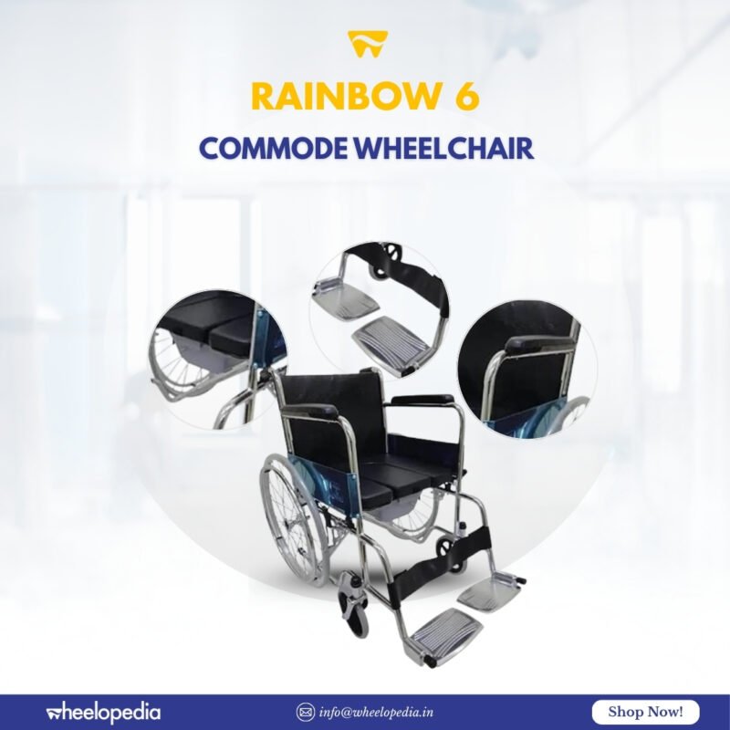Rainbow 6 Steel Chrome Square Bucket Foldable Commode Wheelchair
