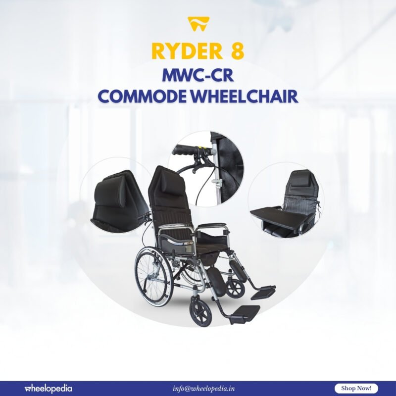 Ryder 8 Steel Hydraulic Recline Foldable Commode Wheelchair
