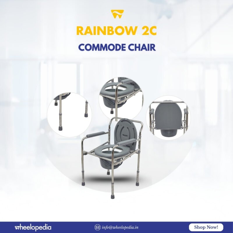 Rainbow 2C Steel Chrome Height Adjustable Foldable Commode Chair