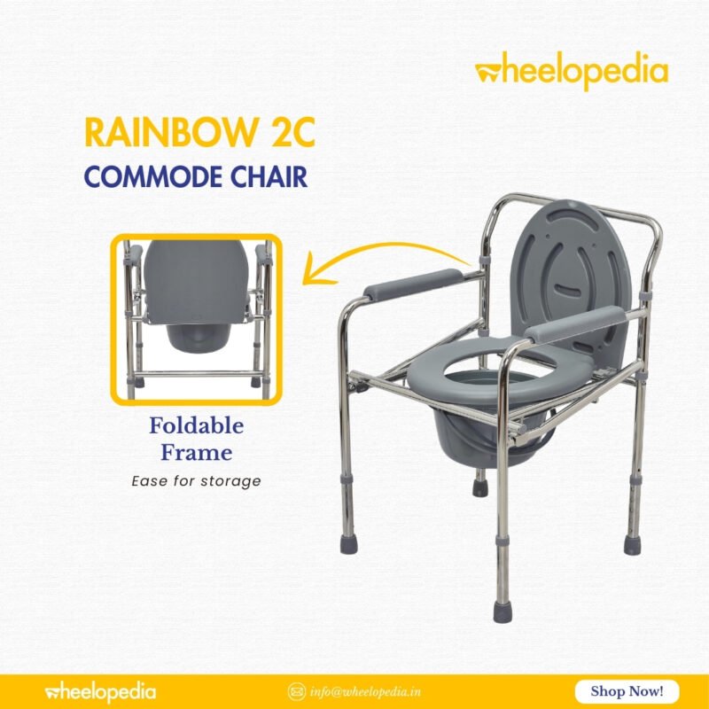 Rainbow 2C Steel Chrome Height Adjustable Foldable Commode Chair