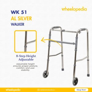 WK 51 AL-Silver Aluminium Height Adjustable Walker with Wheel