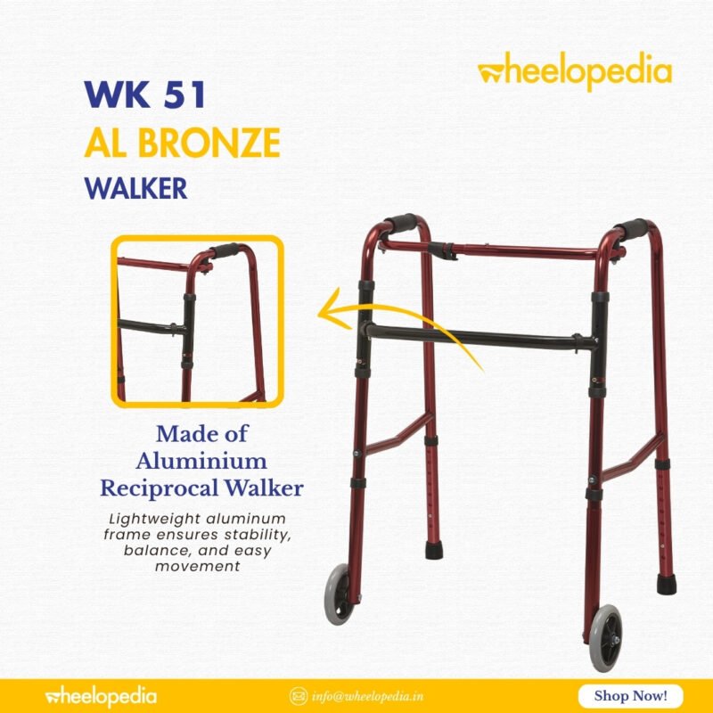 WK 51 AL-Bronze Aluminium Height Adjustable Walker with Wheel