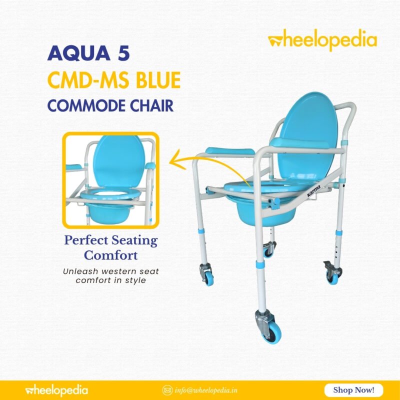 Auqa 5 Steel Foldable Injection Moulded With Wheel Commode Chair
