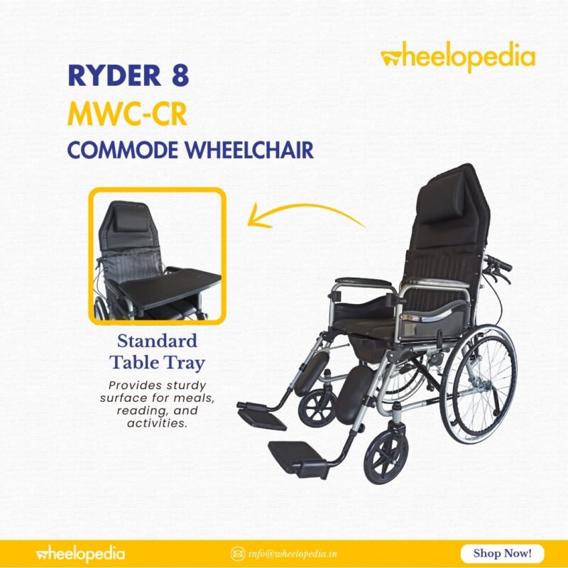 Ryder 8 Steel Hydraulic Recline Foldable Commode Wheelchair