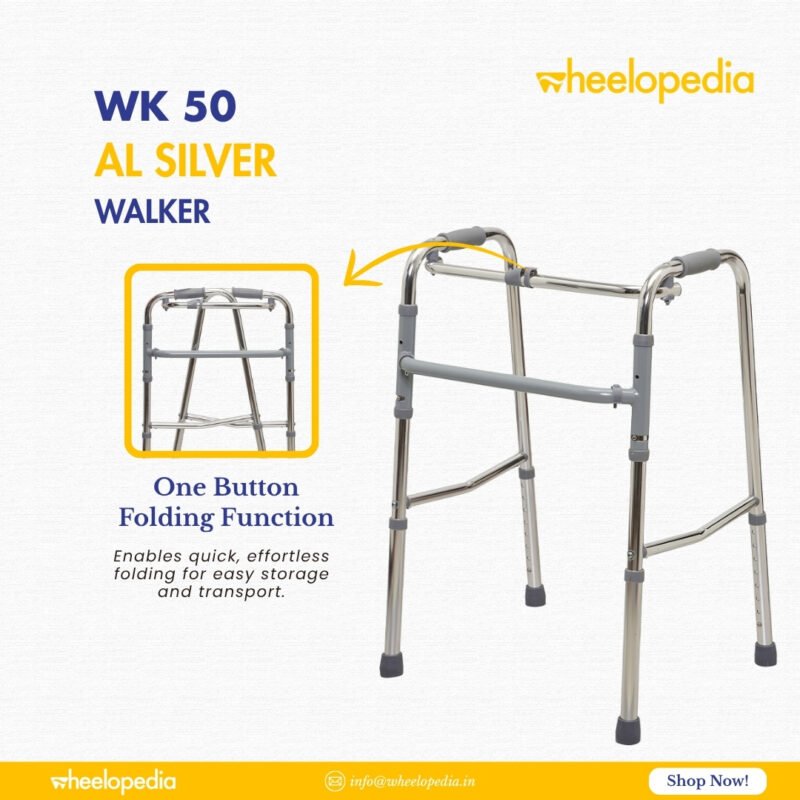 WK 50 AL-Silver Aluminium Height‑Adjustable Walker for Elder Use