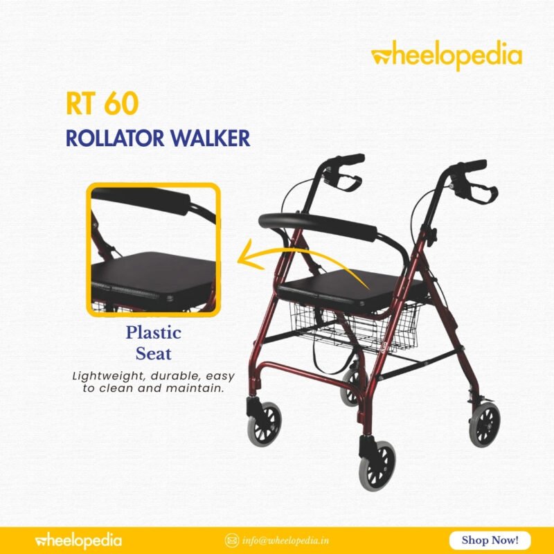 RT 60 Aluminium Height Adjusted Storage Space Four Wheel Rollator
