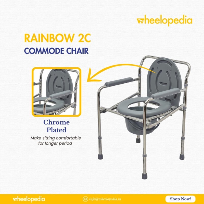 Rainbow 2C Steel Chrome Height Adjustable Foldable Commode Chair