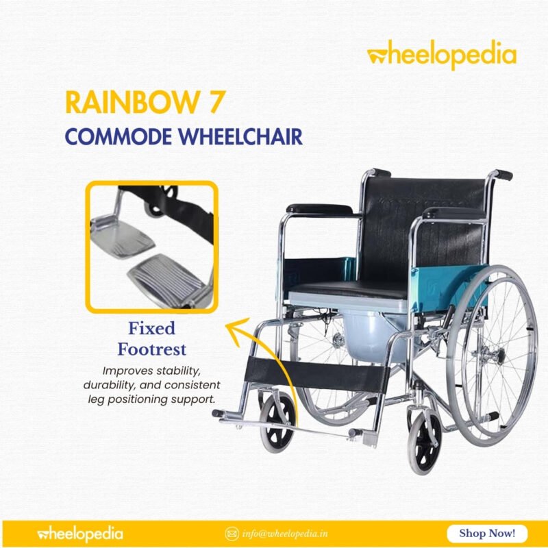 Rainbow 7 Steel Chrome Round Bucket Foldable Commode Wheelchair