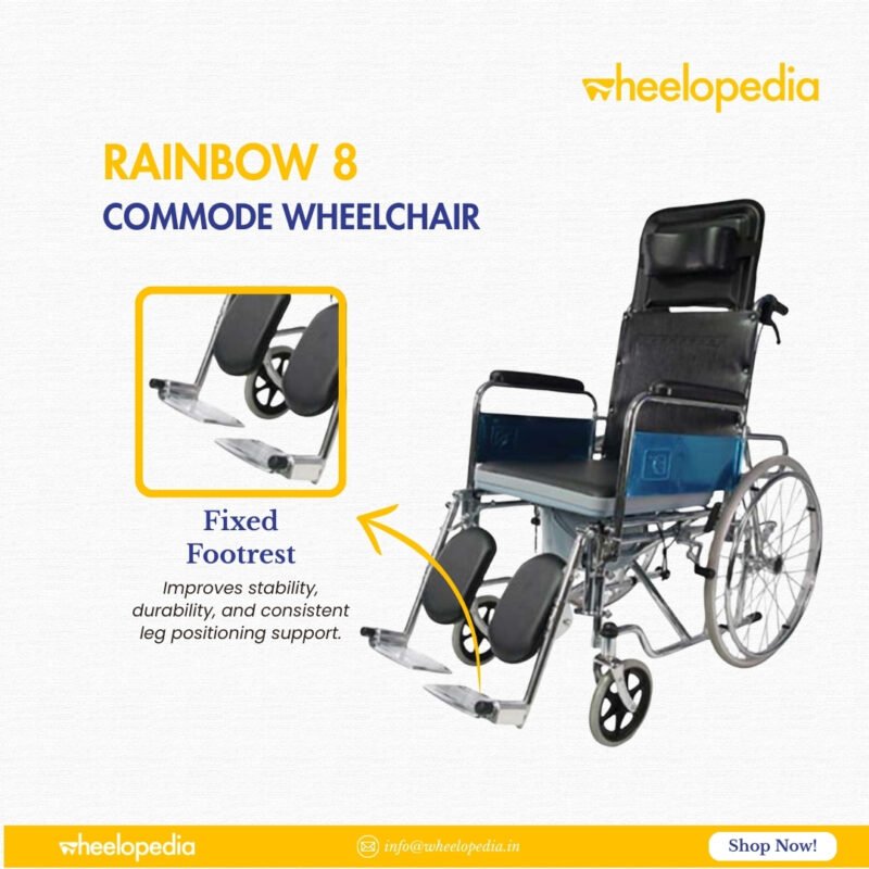 Rainbow 8 Steel Chrome Recline Detachable Commode Wheelchair