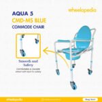 Auqa 5 Steel Foldable Injection Moulded With Wheel Commode Chair